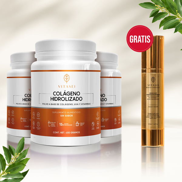Kit x 3 Colágenos Hidrolizados con Resveratrol sin sabor / GRATIS  Serum cuello y escote