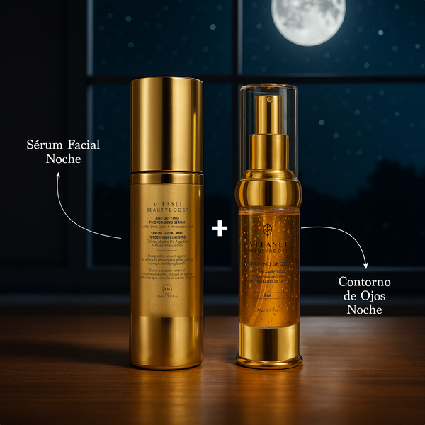 Sérum Facial Noche con Células Madre + Contorno de Ojos Noche Anti-Fatiga con Cafeína