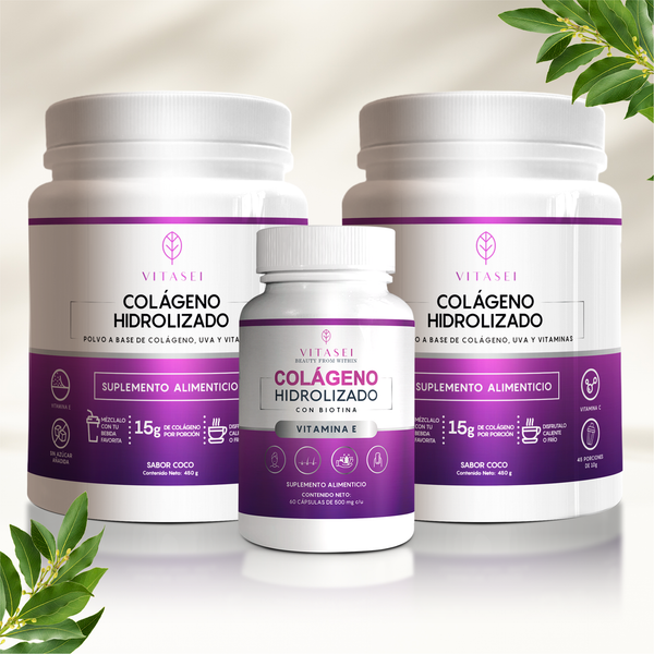 KIT 2 COLÁGENOS CON RESVERATROL SIN AZÚCAR SABOR COCO + PÉPTIDOS COLÁGENO CÁPSULAS