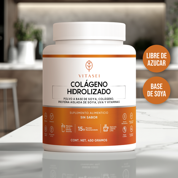 Colágeno Hidrolizado con Resveratrol, Biotina y Vitamina C Sin Sabor - Fórmula con base de soya sin edulcorantes